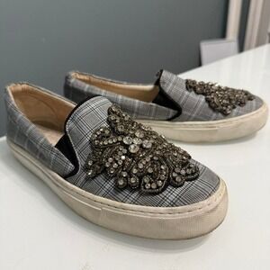 Zara Plaid Embellished Slip On Sneakers Rhinestone Statement Shoes 40